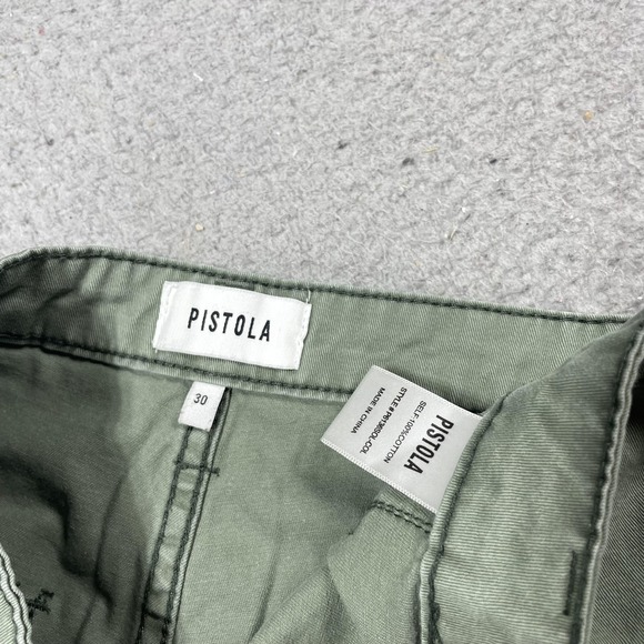 Pistola Pants Womens 30 Green Twill Wide Leg Utility Button Fly Casual Ankle - Picture 5 of 7